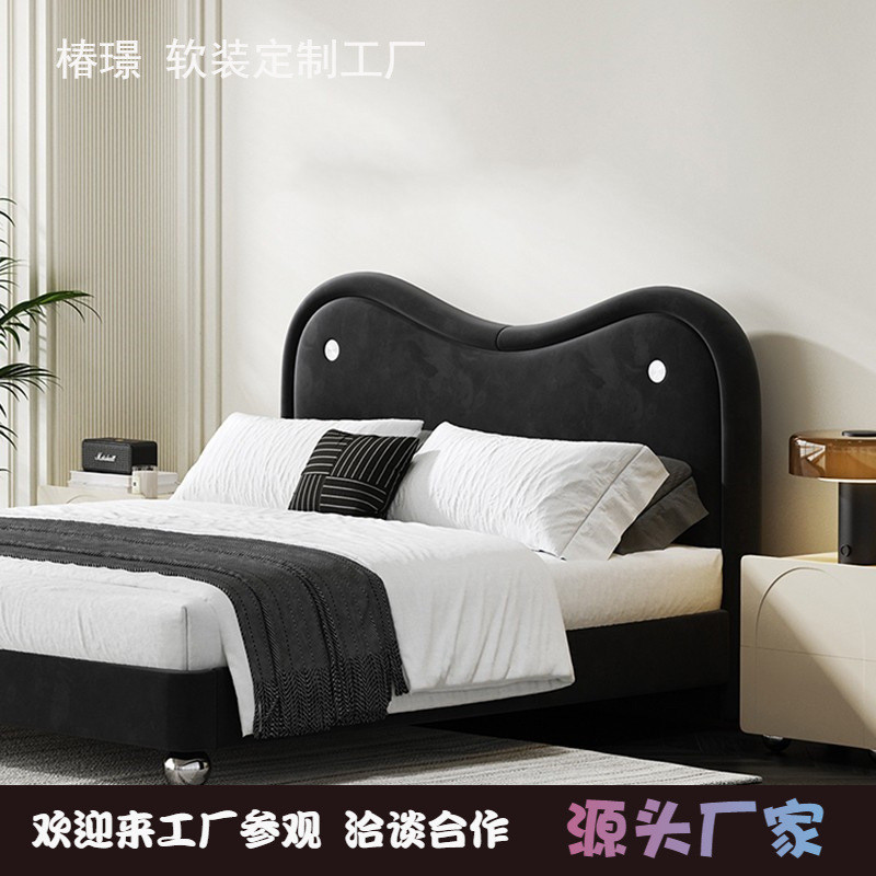 法式轻奢奶油风简约布艺实木床卧室民宿样板间齐边双人床