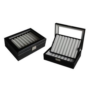 新款现货16格展示盒钢笔盒皮制钢笔双层14位pu钢笔收纳盒文具盒