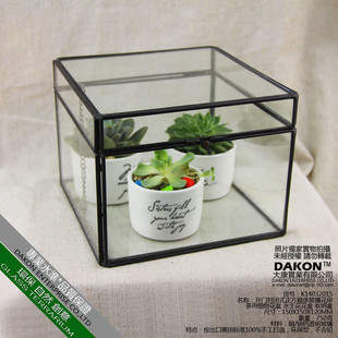 开合封闭式长方体复古花房玻璃首饰桌面收纳盒花店展示用花盒批发