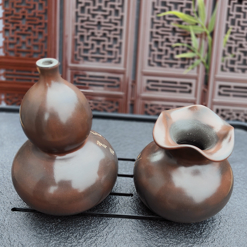 广西钦州坭兴陶葫芦福袋小花瓶摆件全纯手工装饰复古插花水培容器