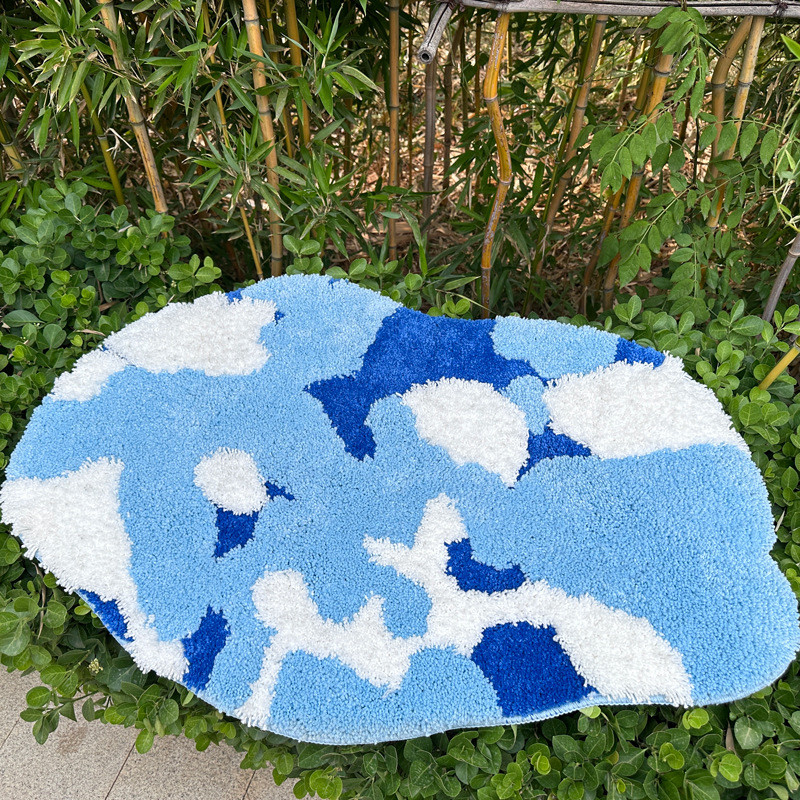 隔客厅植绒地毯不规则加厚北欧风凉床边地毯卧室耐脏耐磨防滑地毯