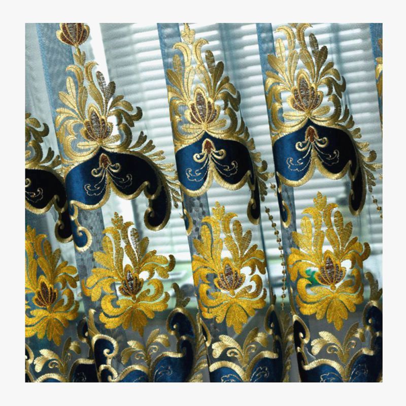 成品欧式高档蓝色贴绒绣花纱帘客厅阳台卧室飘窗纱窗帘定制新品