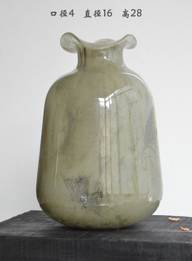 中古绿色玻璃花瓶摆件创意客厅电视柜玄关插花法式水养琉璃植物瓶