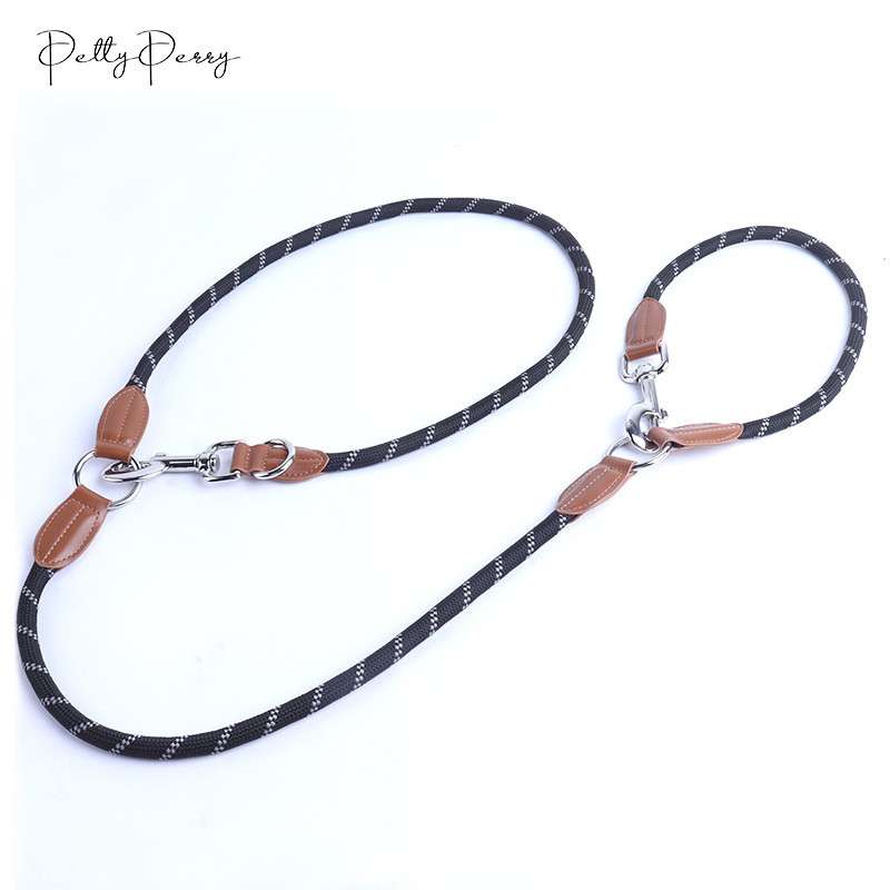 牵引绳牵引绳一体式胸背带可调节胸背式牛皮宠物双头遛狗绳链