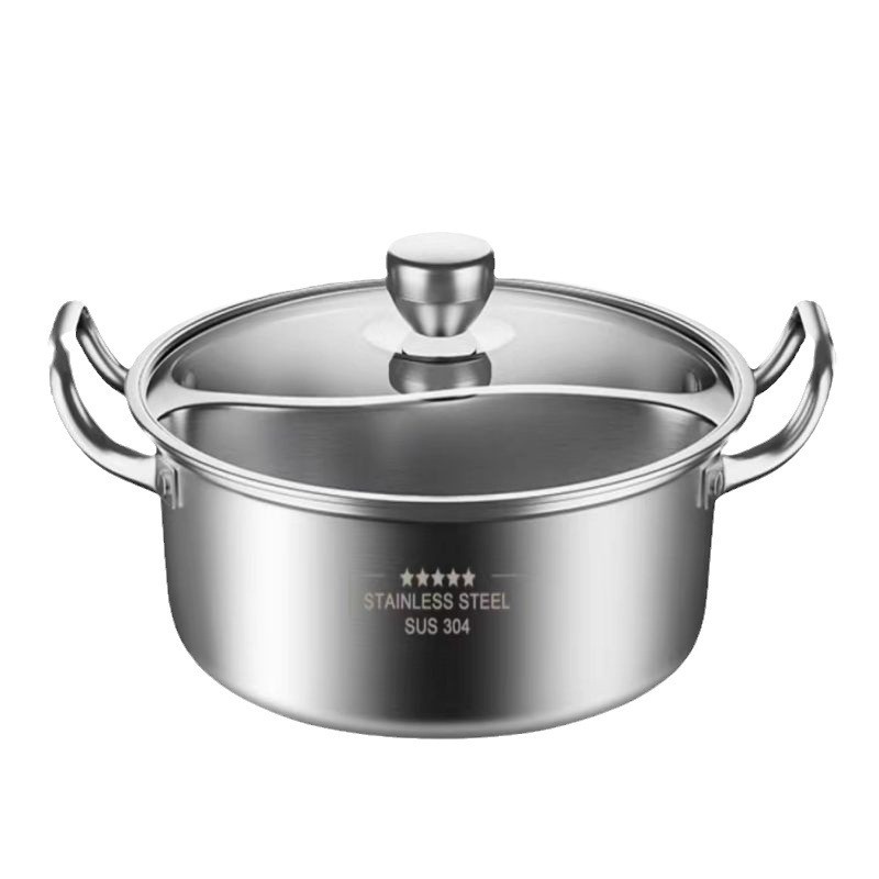 热销304不锈钢一体式鸳鸯锅加厚涮锅具双耳锅商用大容量分格两味
