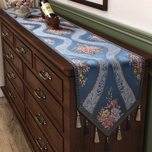 欧式桌旗高端奢华长条玄关边柜美式电视柜茶几盖布餐桌布防滑装饰