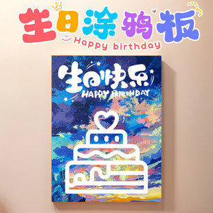 儿童生日画涂鸦画板可撕2岁宝宝手指画套装DIY水粉颜料填色画框生