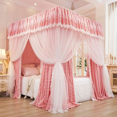 家用公主风床幔门三开遮光床帘落地蚊帐四季通用遮光全封闭防尘顶