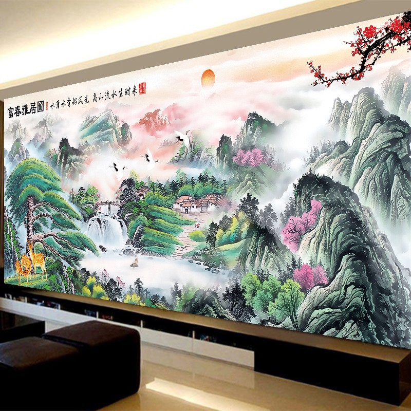 蒙娜丽莎十字绣富春山居图客厅新款线绣2022山水画中式自己绣手工