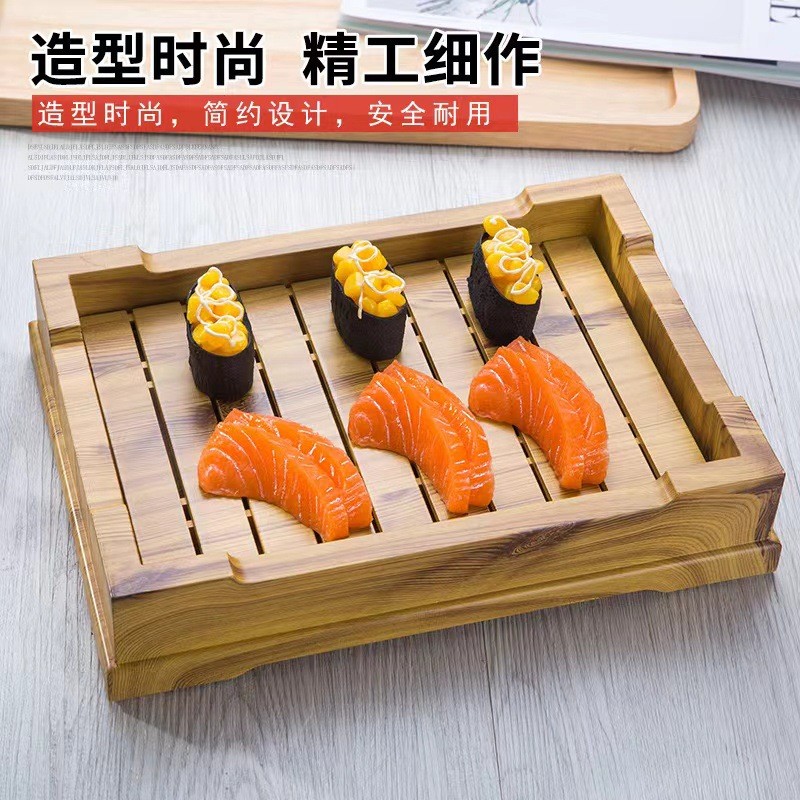 ABS塑料日式餐具寿司盘子仿木方形寿司筒刺身盘冰盘料理盘生鱼桶