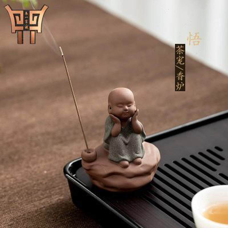 紫砂小线香插家用室内香薰炉香道茶道桌面小摆件香托装饰