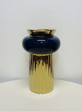 陶瓷花瓶摆件现代简约花瓶仿真花瓶电镀软装饰品样板房描金花器