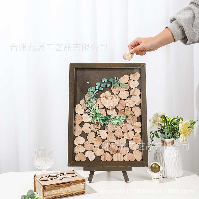 批发木质婚礼装饰品结婚工艺品签到台桌面摆件婚庆派对签名木制