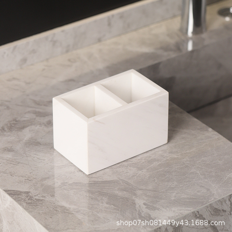 北欧大理石收纳盒梳妆洗手台梳子牙刷牙膏置物盒化妆棉笔筒刷美妆