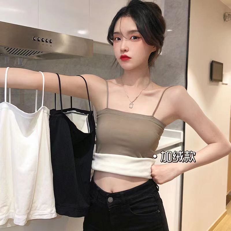 冬季保暖小吊带背心女加绒加厚一体美背抹胸带胸垫打底内搭外穿