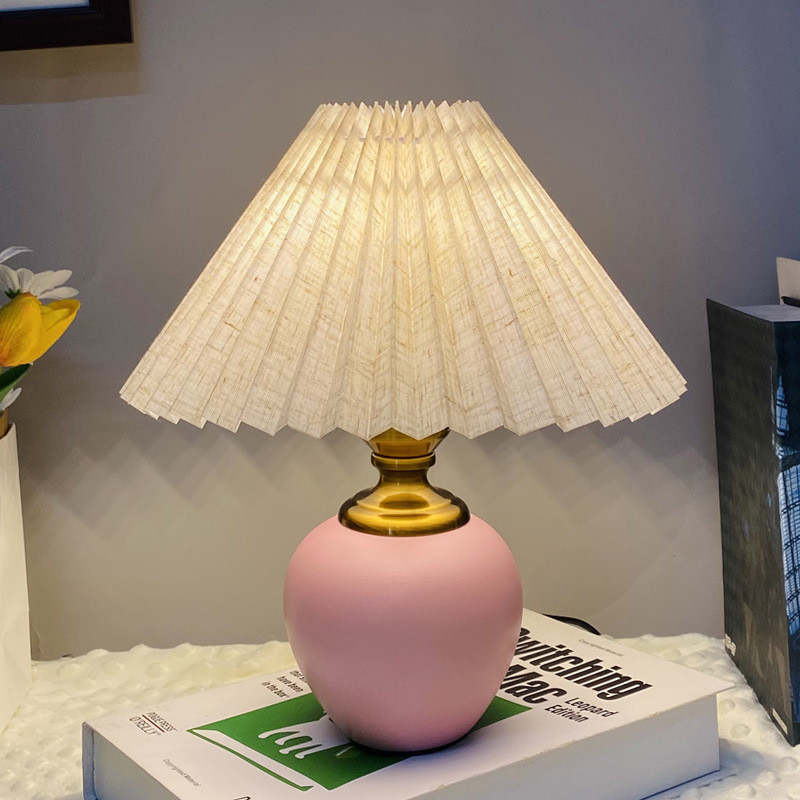 北欧装饰百褶小夜灯陶瓷灯氛围感民宿居家创意网红小台灯diy礼品