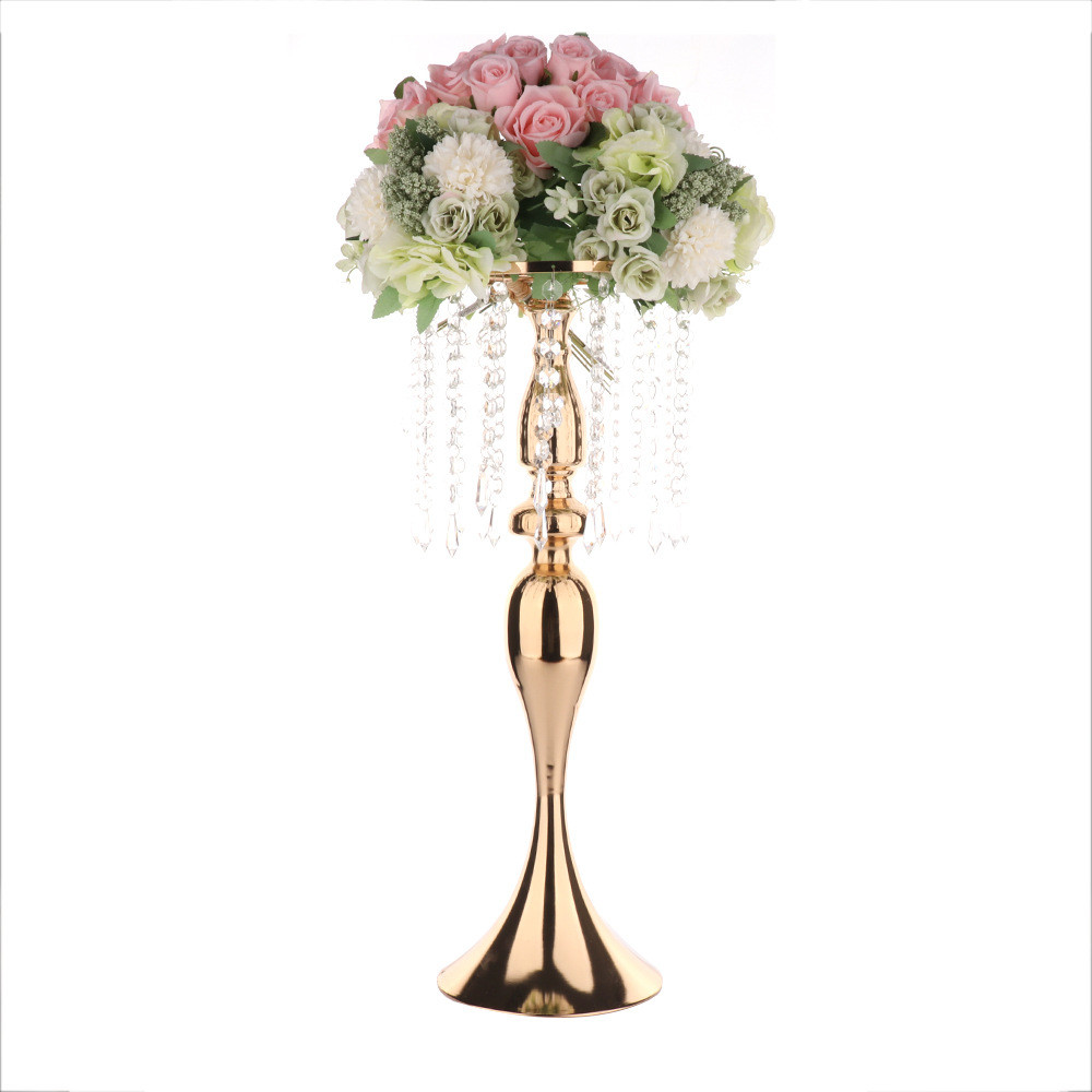 厂家供应花器水晶珠帘花架婚礼桌花金属创意家居装饰摆件