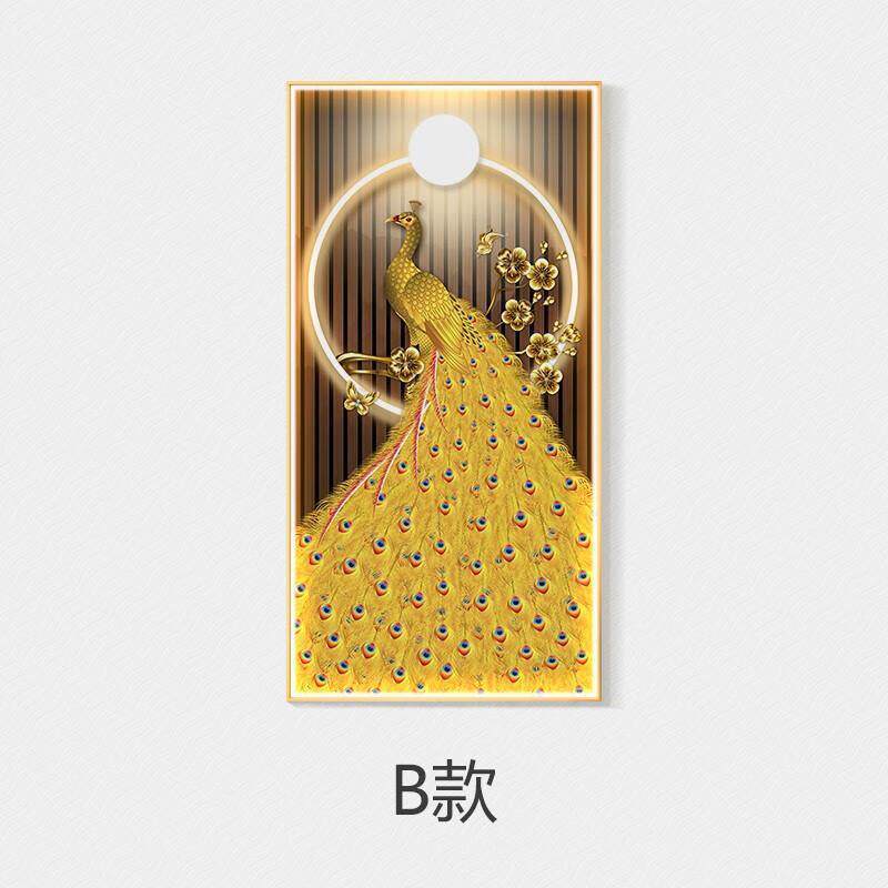 孔雀玄关装饰画走廊过道壁画正对门新中式挂画现代客厅led灯墙画