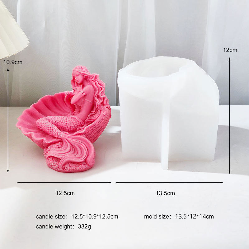 新款贝壳美人鱼硅胶模具贝壳美人鱼蜡烛香薰石膏模冰格家居摆件