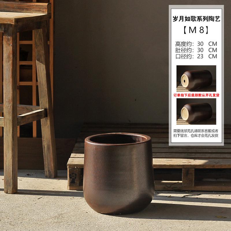新中式大号落地陶瓷花盆瓶别墅宽口种植干支花器酒店庭院陶罐软装