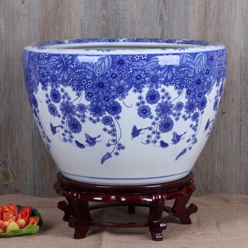 景德镇陶瓷鱼缸厂家批发碗莲盆青花瓷金鱼缸清明上河图陶瓷工艺品