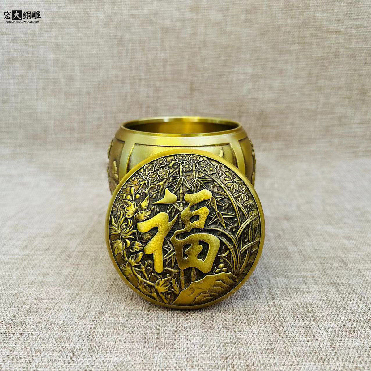茶叶罐批发黄铜制作梅兰竹菊厂家零钱罐家居装饰品工艺品摆