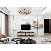 新中式 山水画岩板电视背景墙瓷砖墙岩板uv影视客厅大理石现代简约