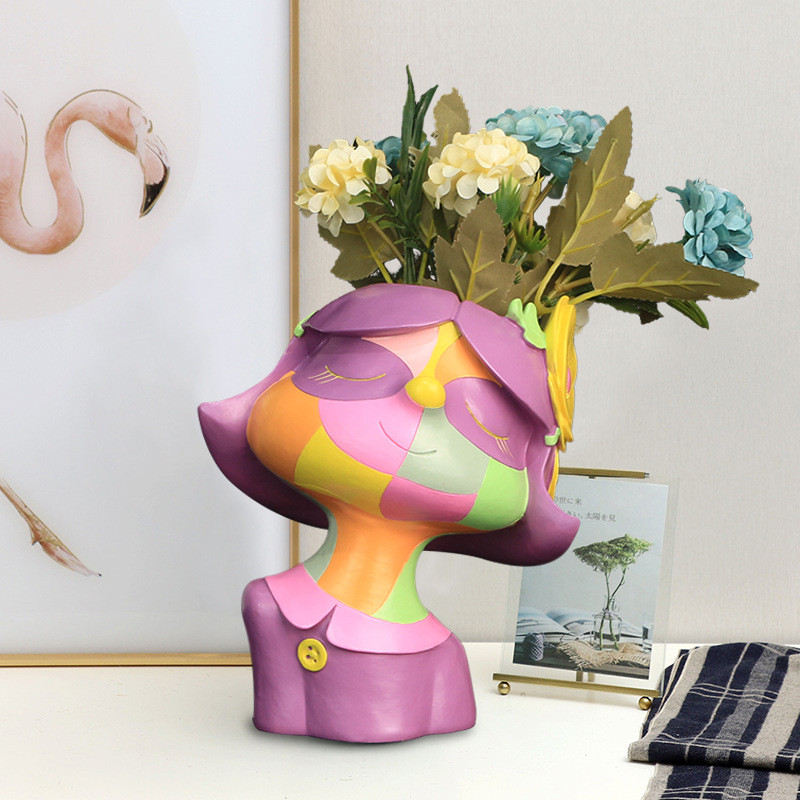 热卖创意北欧多彩树脂居家花盆阳台庭院女孩仙女多肉盆栽摆件