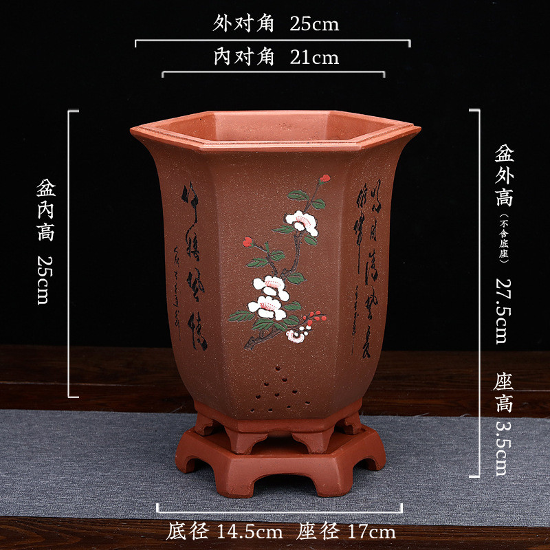 紫砂兰花盆六方点彩批发蕙春建兰客厅绿植桌面手工古典盆景君子兰