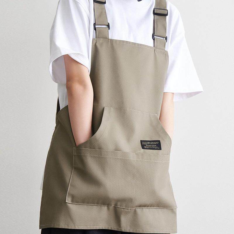 帆布家用厨房防泼水围裙男女咖啡店理发师餐饮工作服书店定制印字