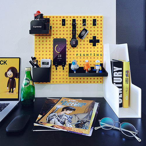 7j28洞洞板置物架桌面收纳桌面免打孔板墙上房装饰书房照片墙桌搭
