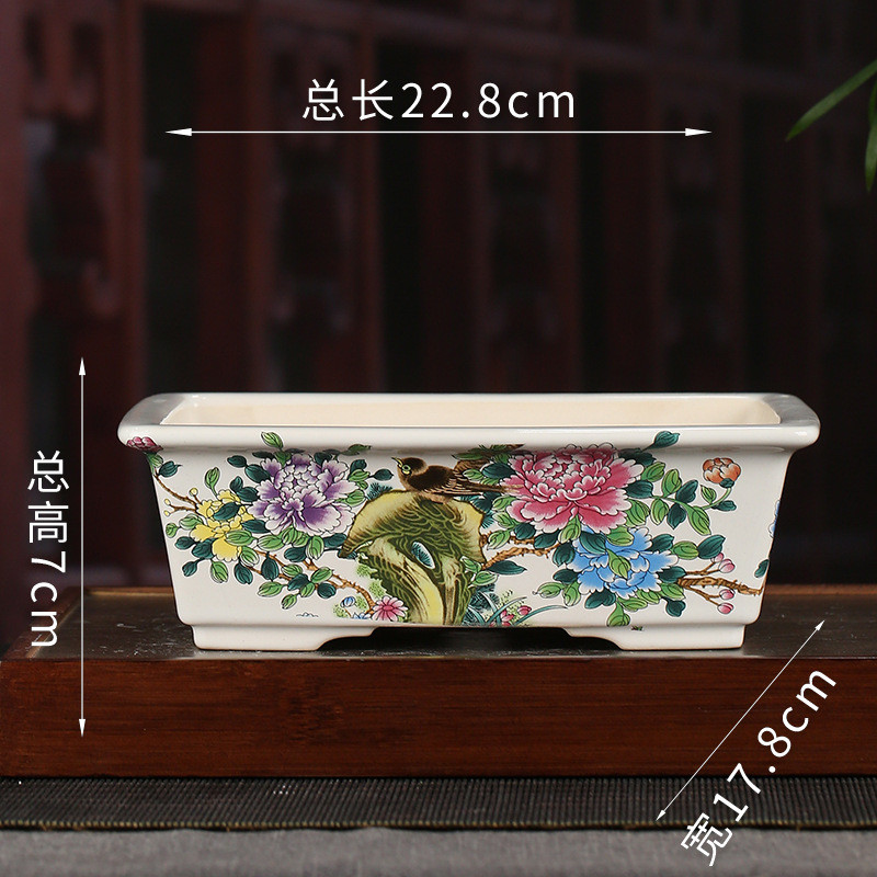 文竹紫砂花盆批发长方形复古装饰盆景盆桌面彩绘多肉花盆yzch19