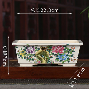 饰yzch19 彩绘紫砂花盆批发长方形多肉花盆盆景盆桌面文竹复古装