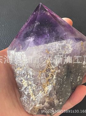 热销厂家直销天然紫水晶骨干城堡自带皮尖部表银山水晶工艺品摆件