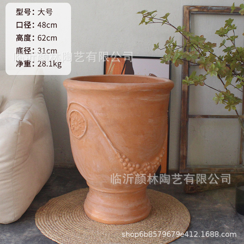 美式陶盆风格酒杯花盆罗马乡村外贸出口盆粗陶盆落地红陶盆高脚盆