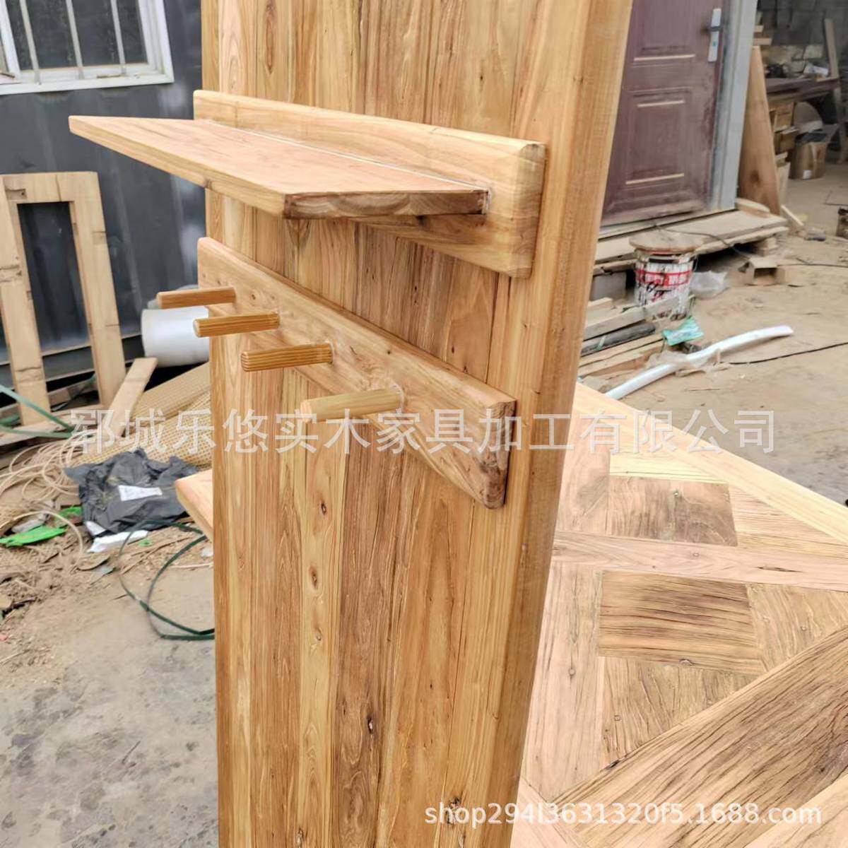 玄关老榆木挂衣架进户门新中式衣帽包包收纳架落地民宿酒店挂衣架