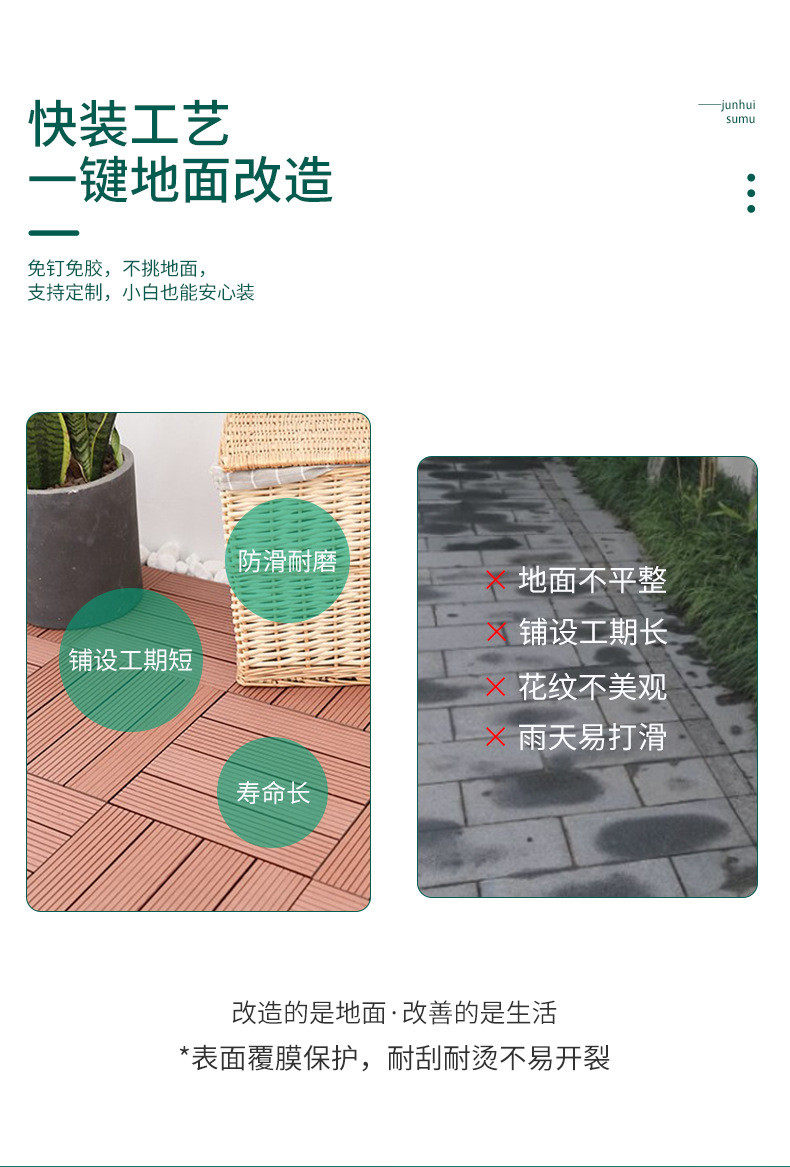Открытый пол 146*24防滑在线木纹塑木地板庭院露台无缝圆孔防腐拼接压花木塑板