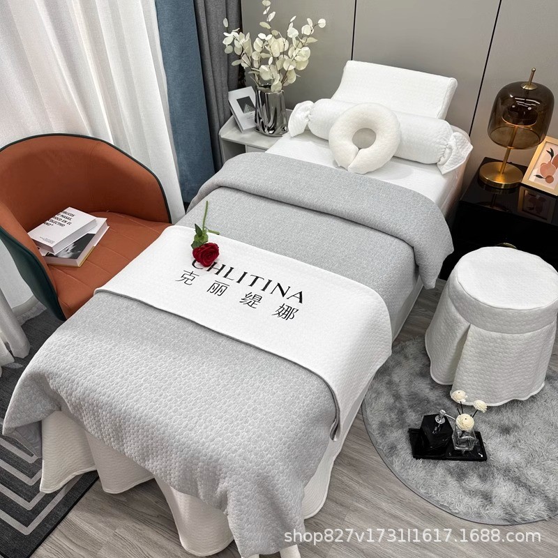 美容院专用针织棉美容床罩四件套高级感高档床罩床单推拿按摩床罩