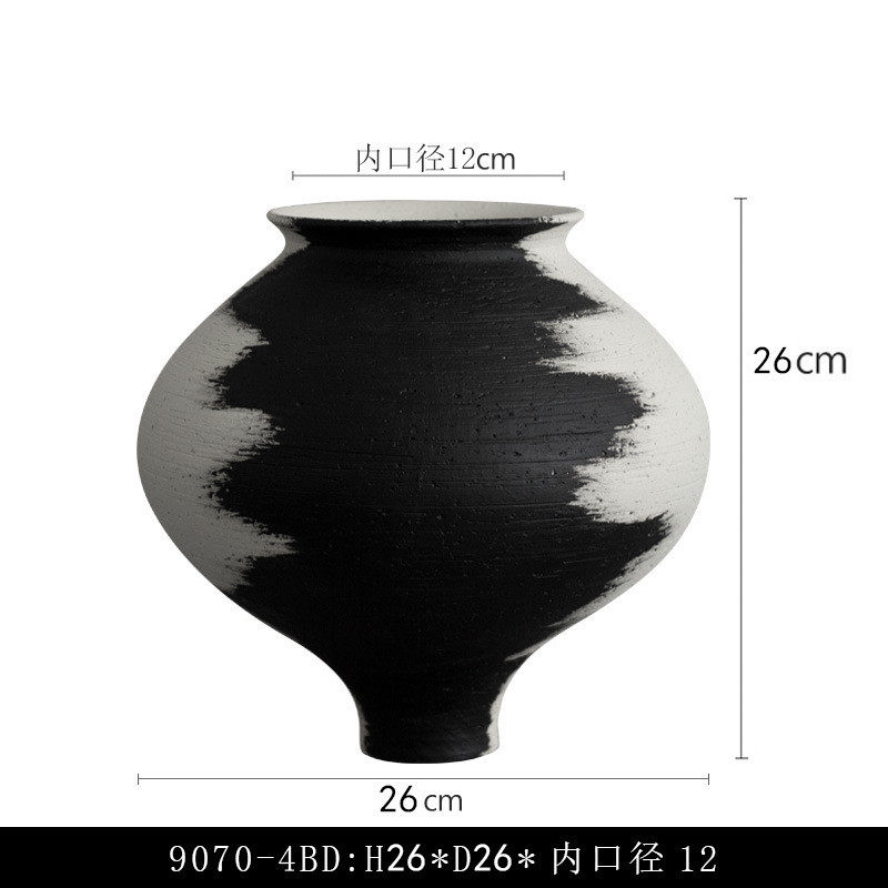 粗陶花器复古陶罐大口径陶瓷花瓶摆件陶土白色绿植插花日式花盆