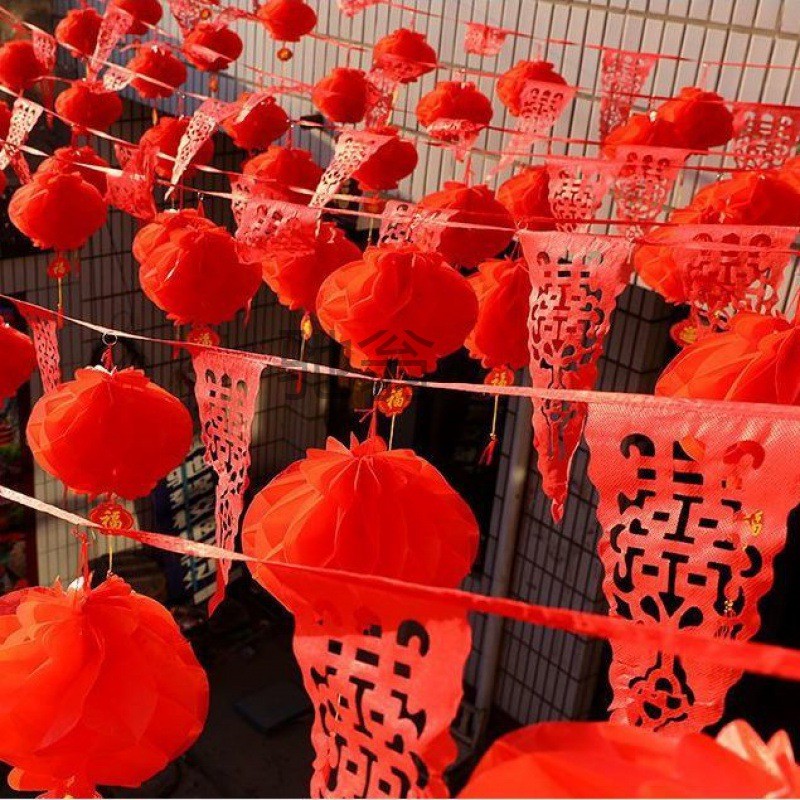 热销rqc院子装饰彩旗三角旗灯笼小吊旗旗串婚庆新年结婚用品春节