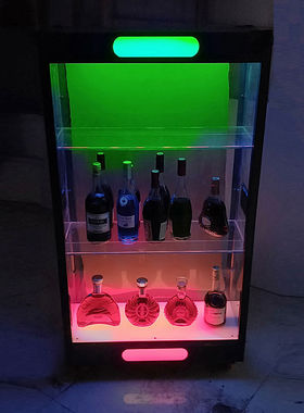 发光香槟洋酒酒吧用品红酒酒柜移动展示陈列柜ktv双层不锈钢酒架