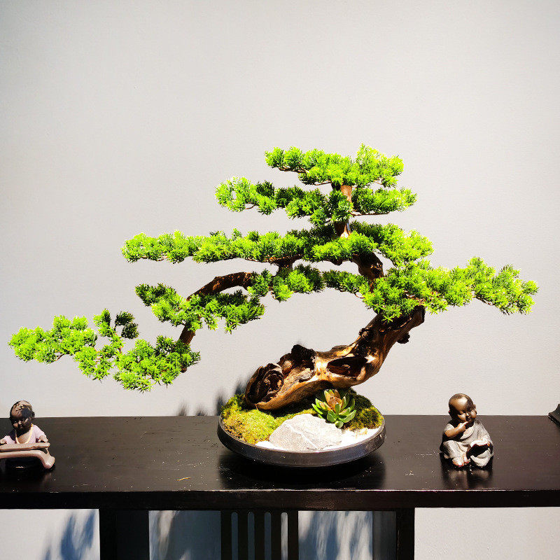 创意仿真迎客松盆栽造景装饰摆件园艺仿真树绿植盆景室内厂家批发