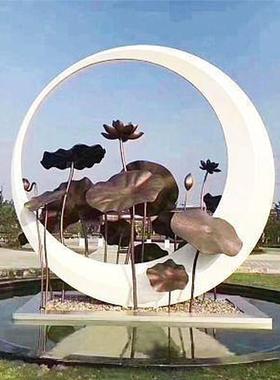 不锈钢景观雕塑镂空鹿水景圆环金属铁艺校园浪花室内艺术装饰摆件