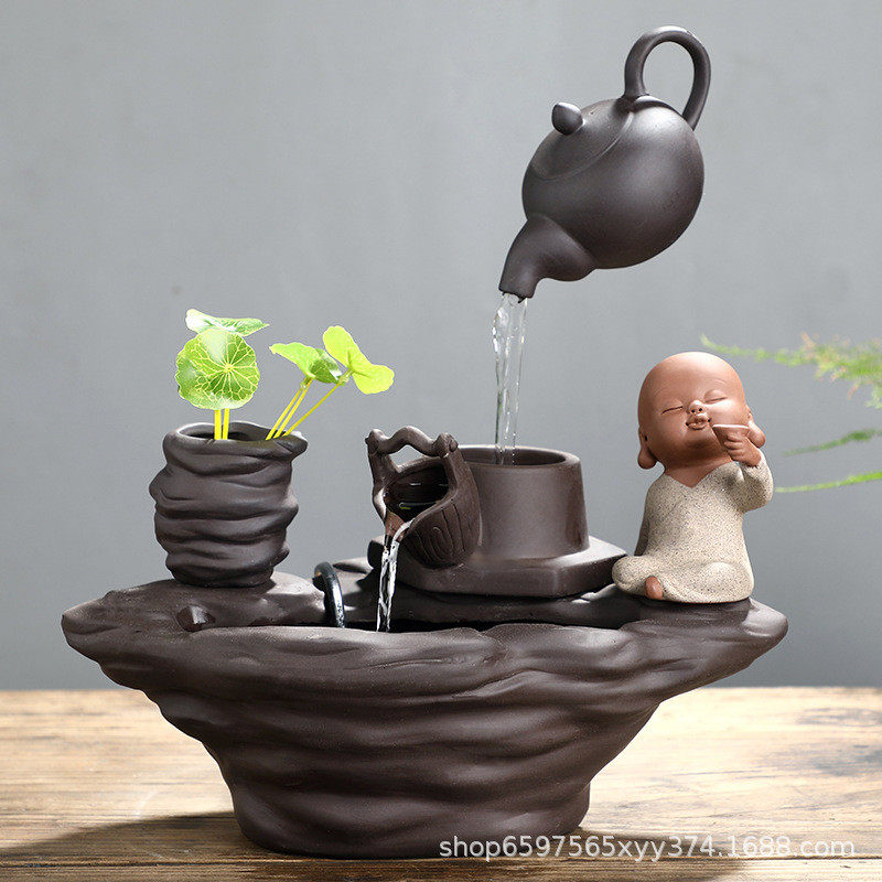 家居桌面小型送礼流水电视柜喷泉加湿器创意客厅鱼缸陶瓷招财摆件