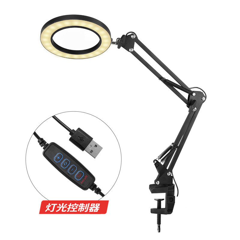 160mm环形led灯悬臂带夹子台灯十倍美容 看书阅读刺绣放大镜维修