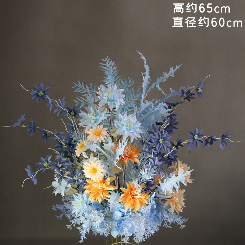 婚庆装饰蓝色花球雾霾蓝盆花婚礼花艺迎宾桌花t台路引花舞台背景