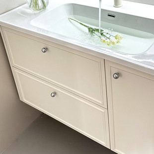 纯实木法式复古浴室柜陶瓷一体盆奶油风洗手台烤漆洗漱台橡木洗脸