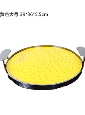 现代简约金属圆形皮革托盘艺术软装饰品样板房间售楼处摆件