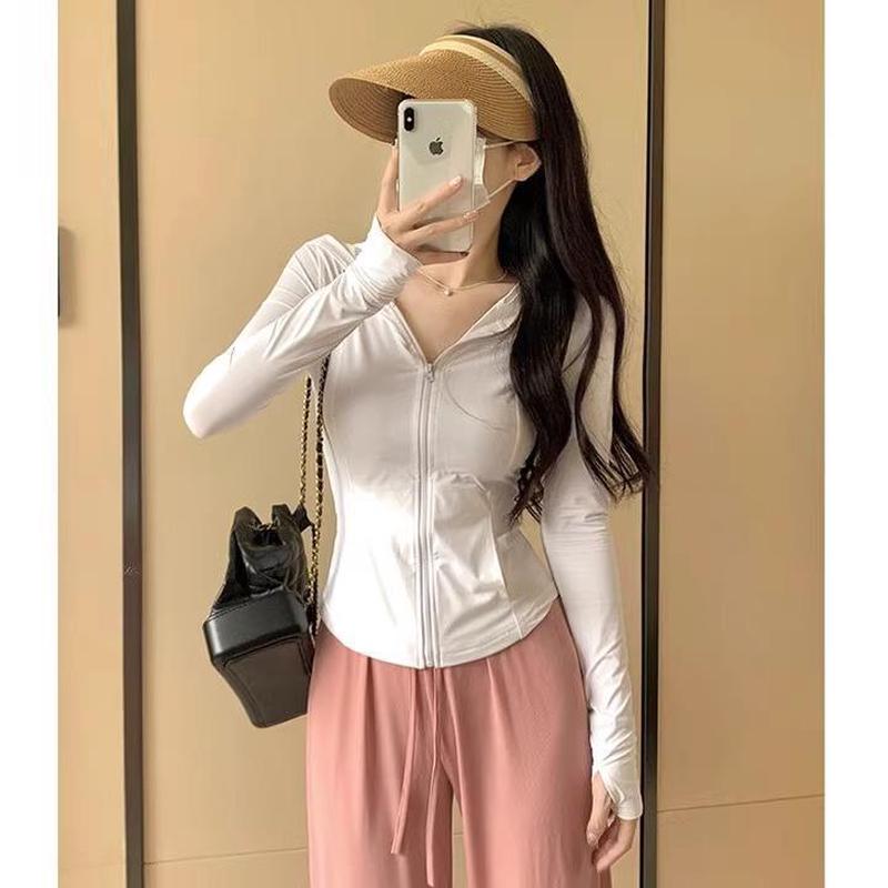 粉色冰丝防晒衣女款夏季修身瑜伽服外套紧身上衣2024新款套装开衫