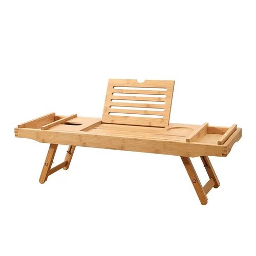 北欧带脚架架竹木浴缸置物架可伸缩浴缸泡澡酒店民宿浴缸置物桌子